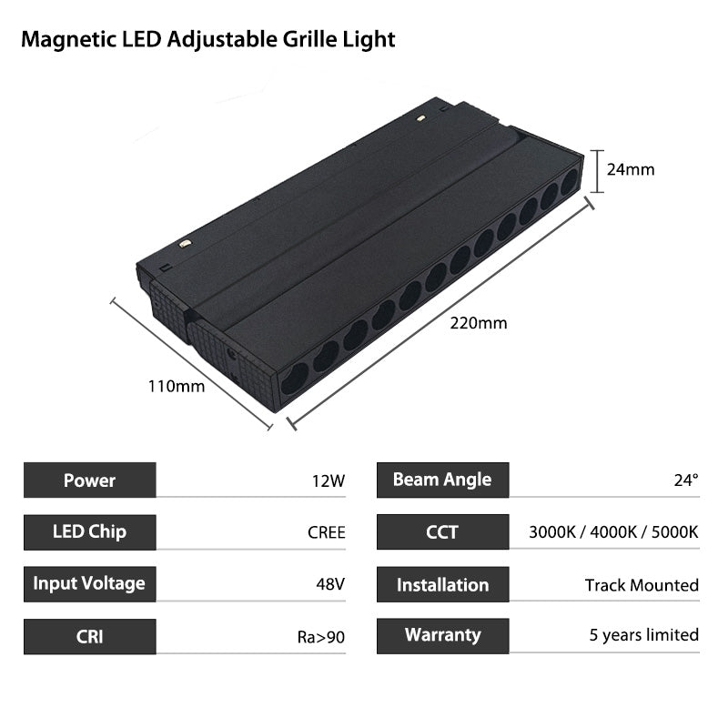 12W 48V Adjustable Magnetic LED Grille Light