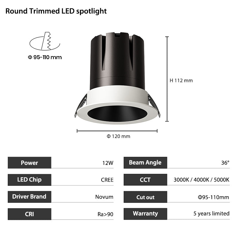 4inch 12W  Anti Glare LED Canless Recessed Pot Light with IC Rated
