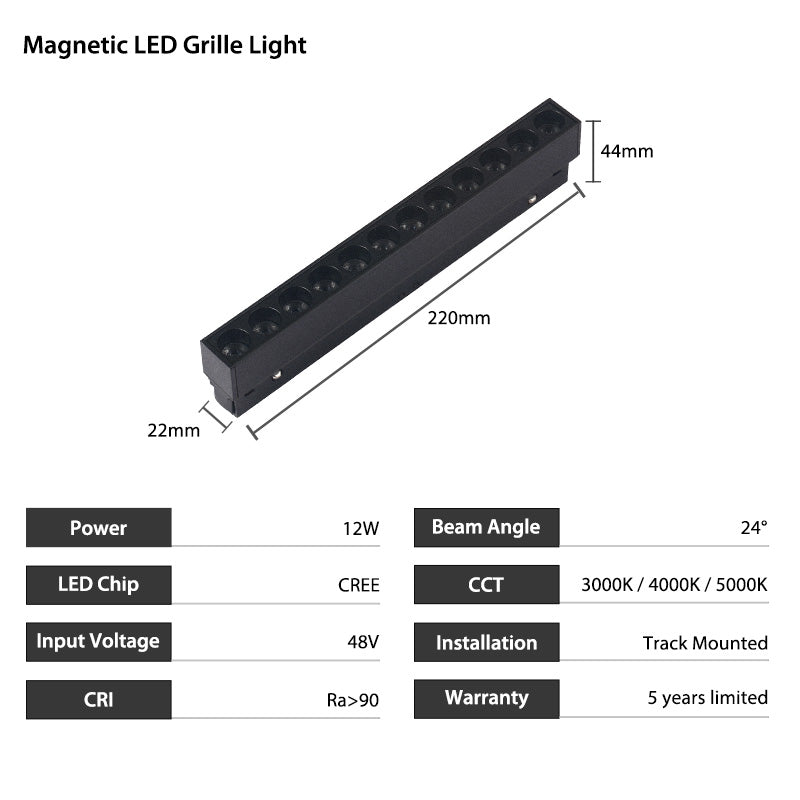 12W 48V Magnetic LED Grille Light With Anti Glare