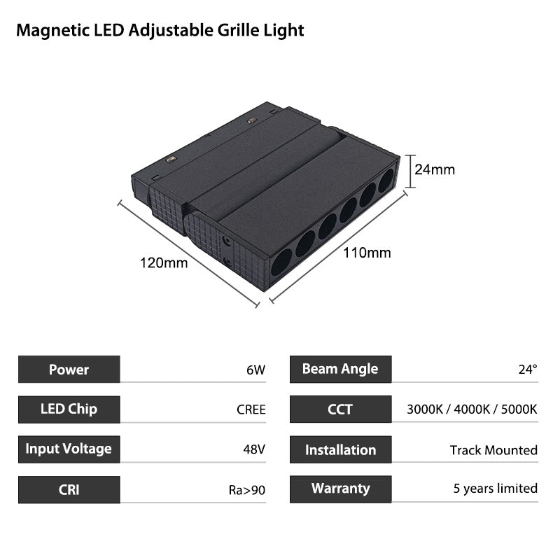 6W 48V Low Voltage Magnetic Grille Light
