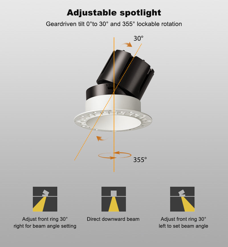 Anti Glare Trimless 3inch Adjustable IC Rated LED Pot Light 7W